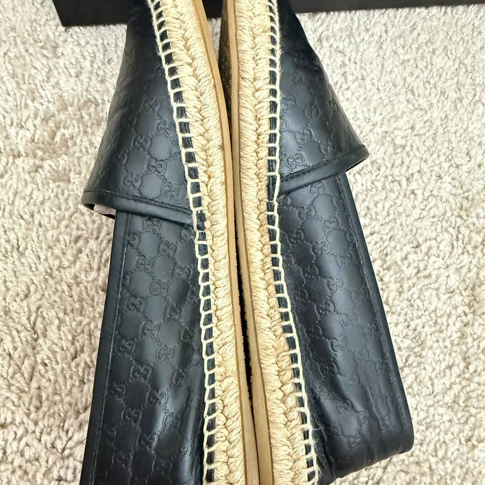 Gucci Black Embossed Leather Espadrilles - Picture 11 of 16